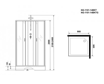 Душевая кабина Niagara NG-1101-14BKTG 90х90 см, с матовыми стеклами