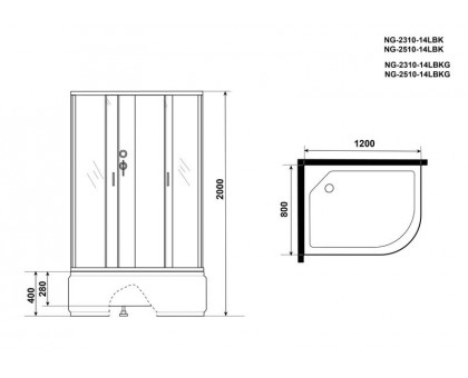 Душевая кабина Niagara NG-2510-14LBK 120х80 см, с тонированными стеклами, левосторонняя