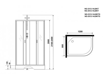 Душевая кабина Niagara NG-3312-14LBKT 120х80 см, с матовыми стеклами, левосторонняя