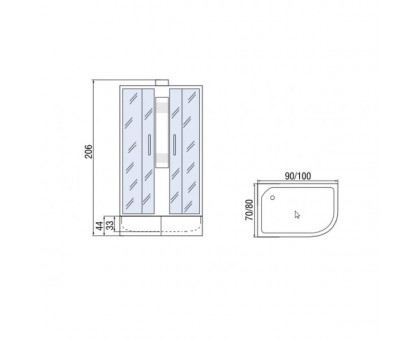 Душевая кабина Мономах 100/80/44 Б/К МЗ R 100х80х206, без крыши, асимметричная
