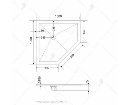 Душевой поддон RGW ST/T-G 100x100 см, трапеция, искусственный камень, графит